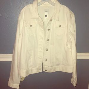 All white jean jacket.